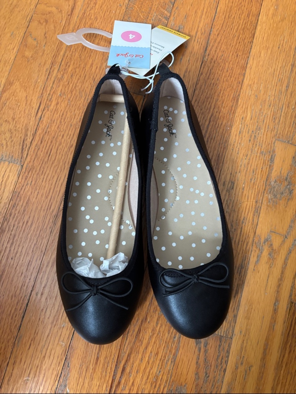 Cat & Jack Black Girls' Bow Ballet Flats with Polka-Dot Insole